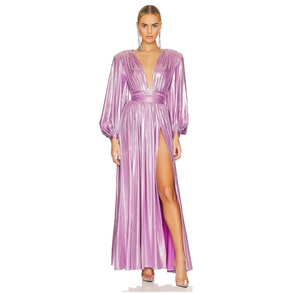 Bronx & Banco Dresses & Skirts - Bronx & Banco Zoe Lame Gown Maxi Dress Purple Lilac Plunge Slits Sz 4 US / Small